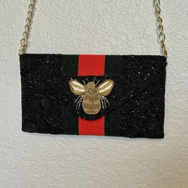 Pria Handcrafted Bee Envelope‎ Black Clutch NWOT Beaded Wallet - Image 4