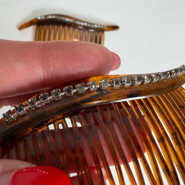 Vintage 90s Hair Comb Set Faux Tortoise Rhinestone Wave Made in USA Lot Of 2 - Image 4