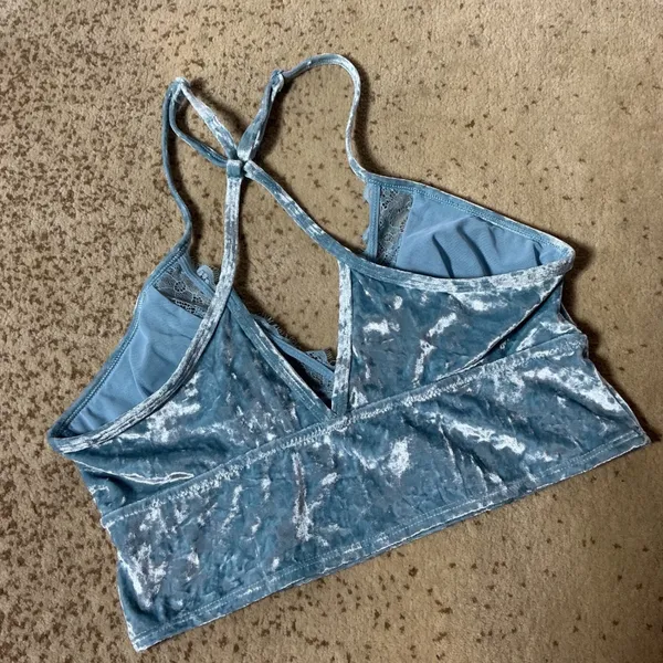 Y2K Aerie Women‎ Velvet Lace Blue Crushed Trim T-Back Size M 4238-0602-243 - Image 4