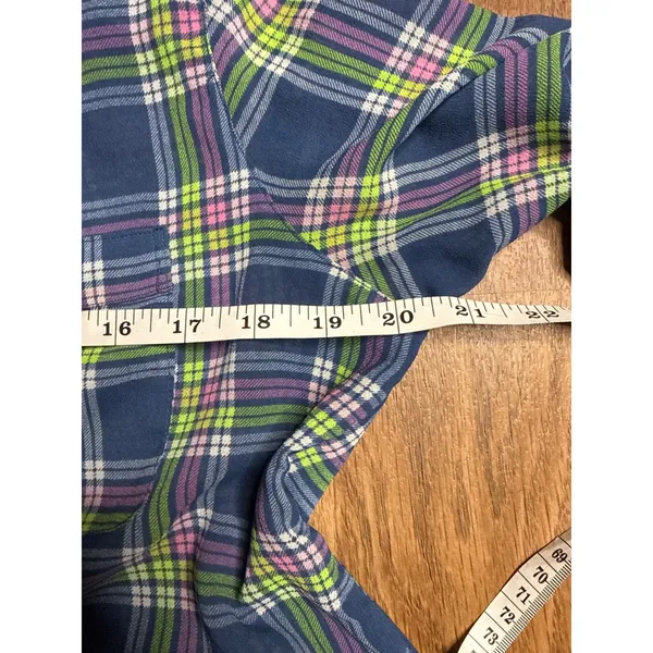 Hollister Womens‎ Blue Green Pink Plaid High Low Button Up Shirt L Sheer layer - Image 5