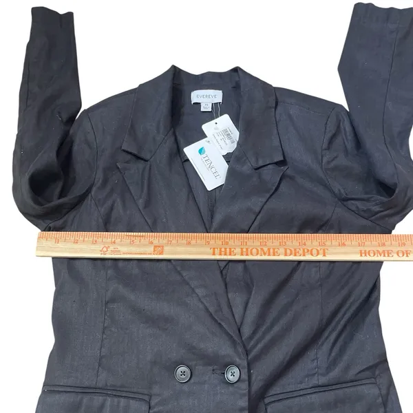 Evereve Minimalist Alexa Black Linen Double-Breasted Blazer Career Office Work - Image 8