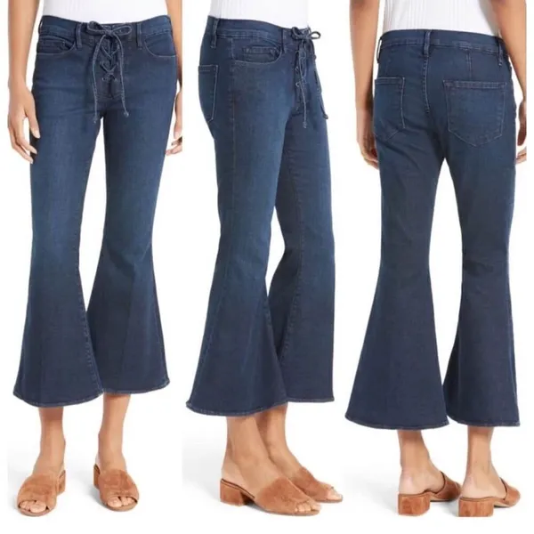 Frame Le Bell Lace‎ Up Jean In Hayworth High Waist Cropped Flare Jeans Sz 27 - Image 2