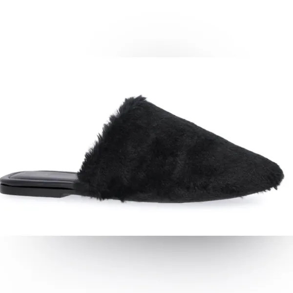 TIME and TRU Womens Black Slippers Size 8 Faux Fur Mules Slip On Comfort New - Image 3