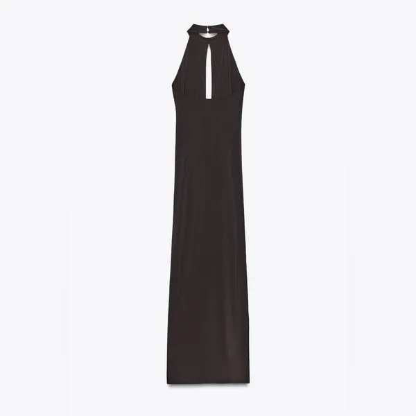 NWT Zara Halter Slit Long Dress With Flower Chocolate Brown Color Size S/XS - Image 7