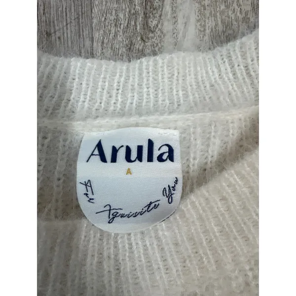 Arula Womens Ivory Fuzzy Ribbed Knit Sweater Rhinestone Fringe Size‎ XL (A) - Image 2