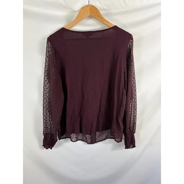 LC Lauren Conrad Purple Swiss Dot Long Sleeve Blouse Size XL - Image 4
