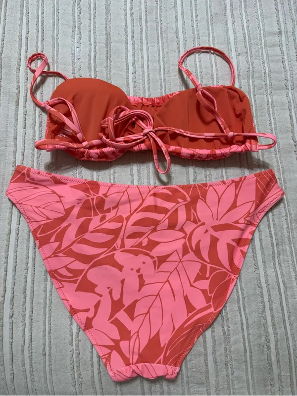 Aerie Coral Pink Leaf-Print Bikini Set - Image 2