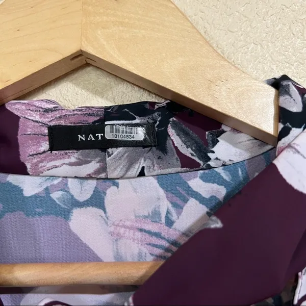 Natori Purple Floral Neck Tie Button Down Blouse - Image 11