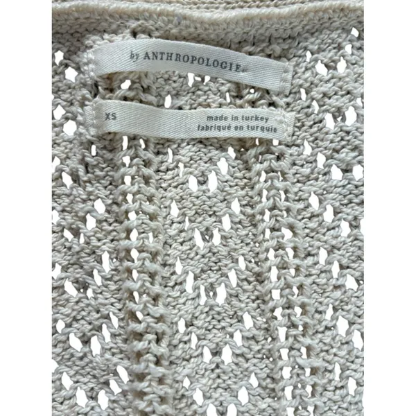 Anthropologie Pointelle Knit Cardigan Sweater Cream Cotton Open Knit Womens XS - Image 5