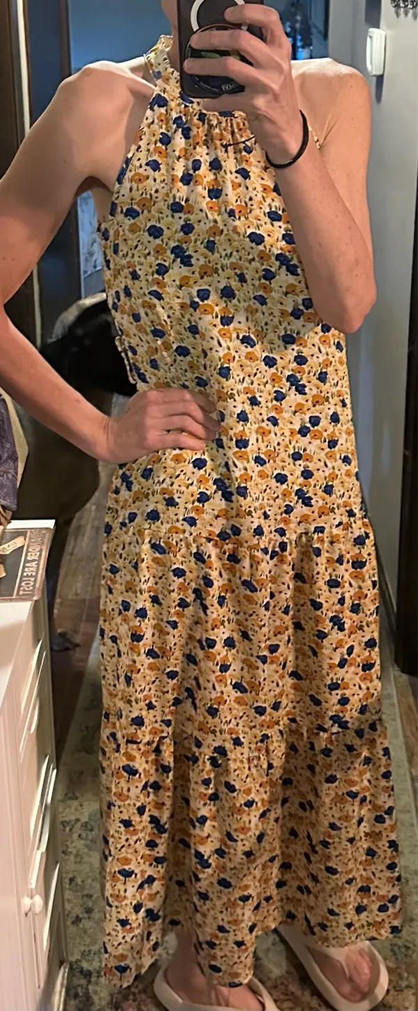 PRETTYGARDEN Floral Halter Maxi Dress Sleeveless Yellow Blue Size S - Image 6