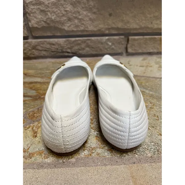 Tory Burch pointed-toe Stiched Gold Tone Logo flats white leather size 8 - Image 11