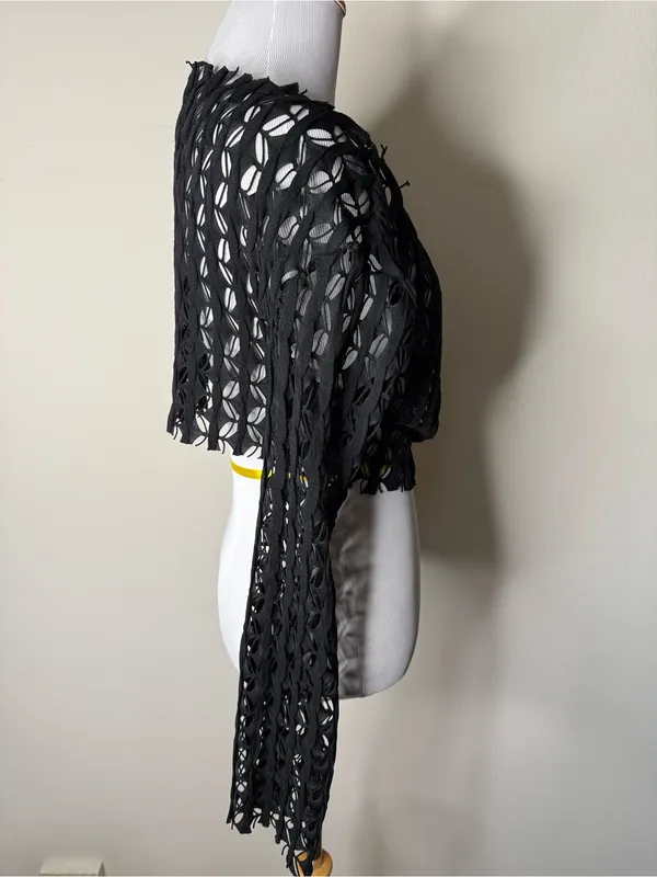 Pretty Damage Black Laser Cut Cropped Long Sleeve Top - Image 4