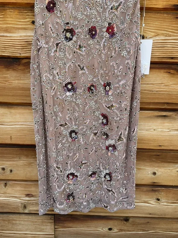 NWT MAC DUGGAL 10102 Beige Floral Embellished Short Sleeve Midi Dress Size 4 - Image 12