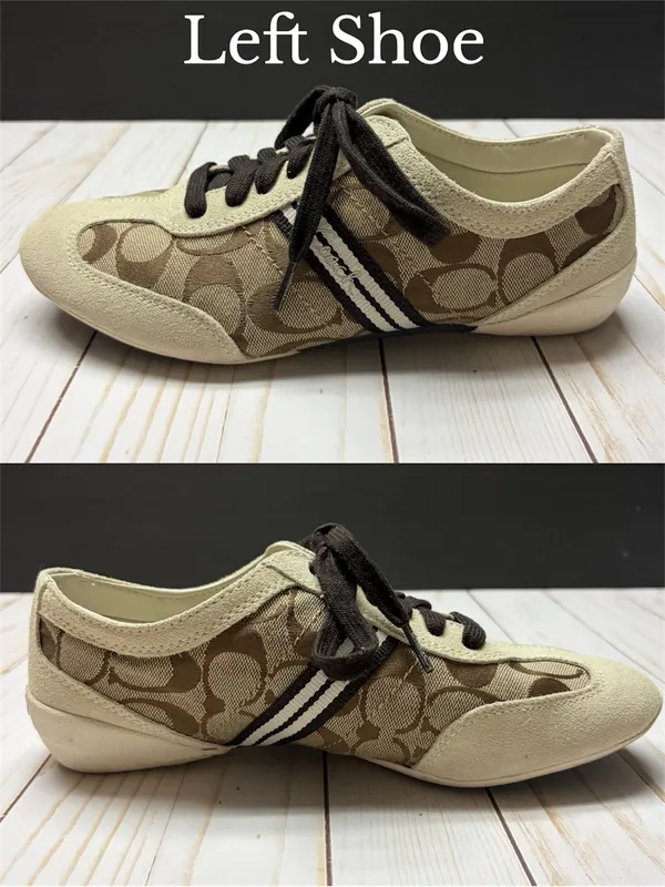 Coach Beyla Tan and Brown Signature Canvas & Suede Sneakers Size 7.5 - VINTAGE - Image 15