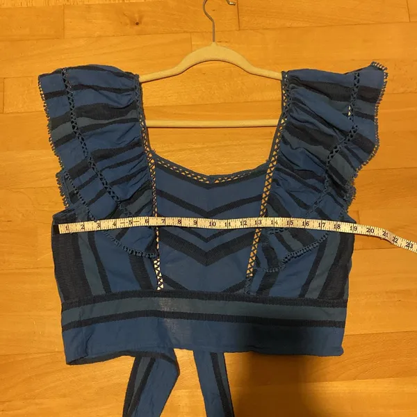 Free People Blue Stripe Ruffle Open Back Tie Top - Image 5