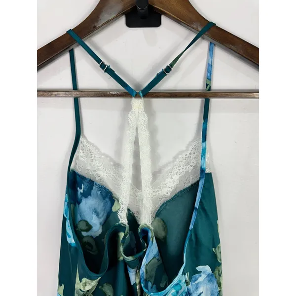 Apt. 9 Camisole Women Small Teal Blue Floral Lace Trim Satin Racerback Sleep Top - Image 8