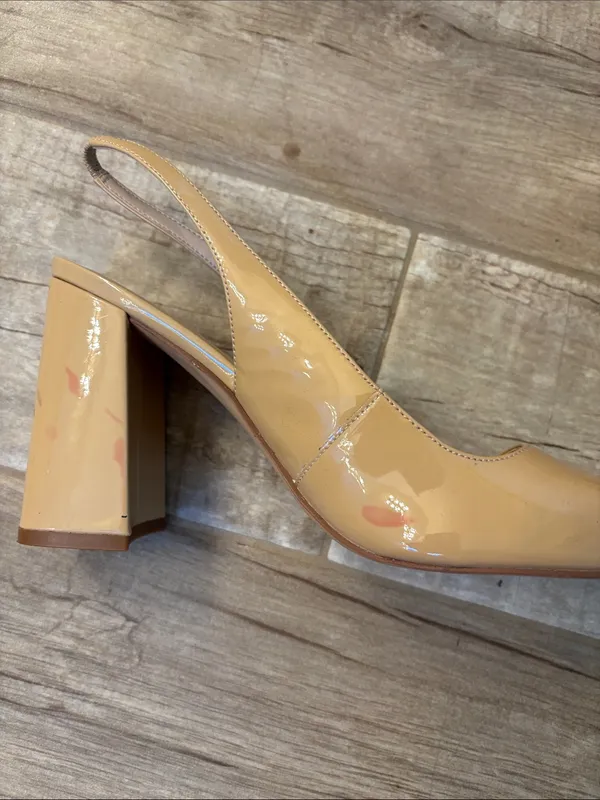 Marc Fisher Beige Patent Slingback Block Heel Pumps - Image 5