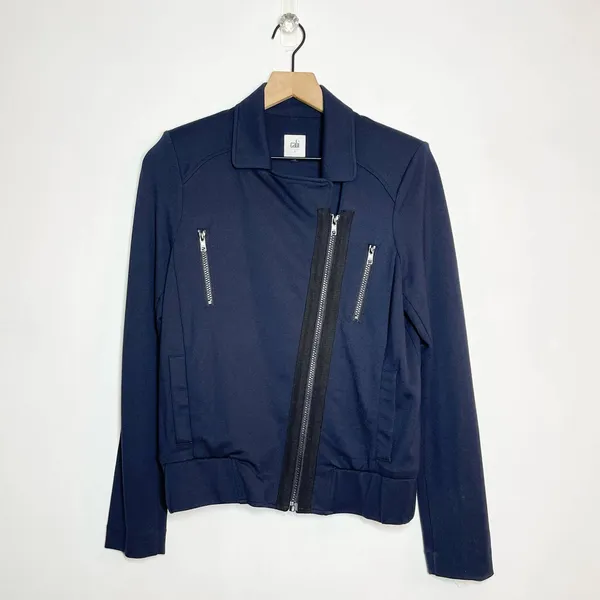 CAbi Moto Chance Jacket Women's‎ Size Small Navy Blue Asymmetrical Zipper - Image 3