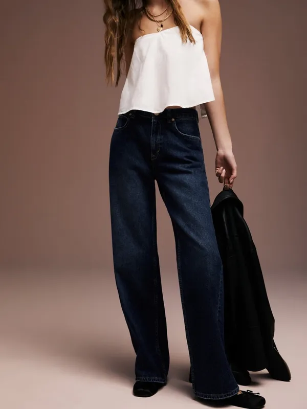 Free People tinsley high-rise baggy straight leg jeans in deep blue - Image 7
