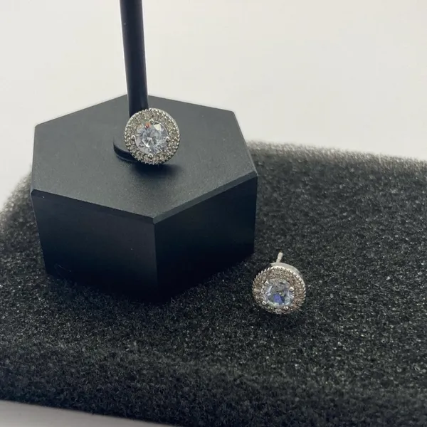925 Silver Plated CZ Cubic Zirconia Stud Earrings for Men Women,Unisex Punk Hip Hop Earrings - Image 5