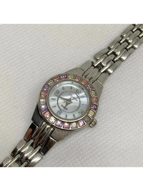 Vintage Elgin women’s watch silver tone mop dial Gemstones quartz 23mm running - Image 2