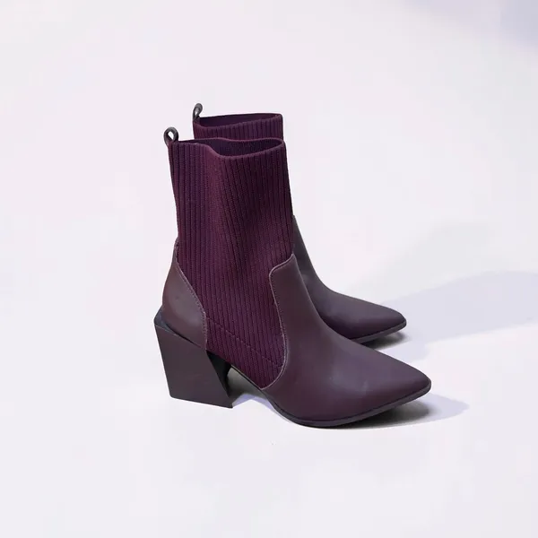 Steve Madden Sock Ankle Boots Pointed Toe Block Heel Booties Burgundy Women's 9 - Image 7