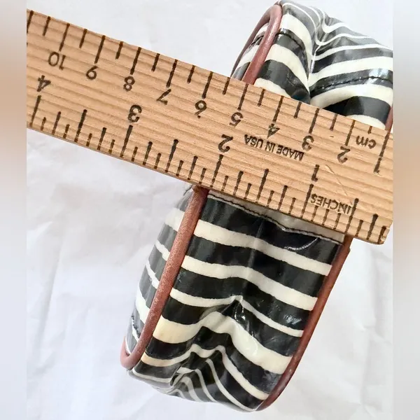 Tory Burch Black & White Striped Cosmetic Pouch Brown Logo Trim - Image 6