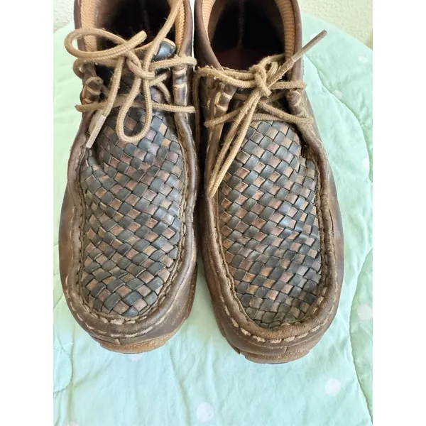 Twisted X Brown Woven Leather Lace-Up Chukka Ankle Boots Round Toe US 4 - Image 16