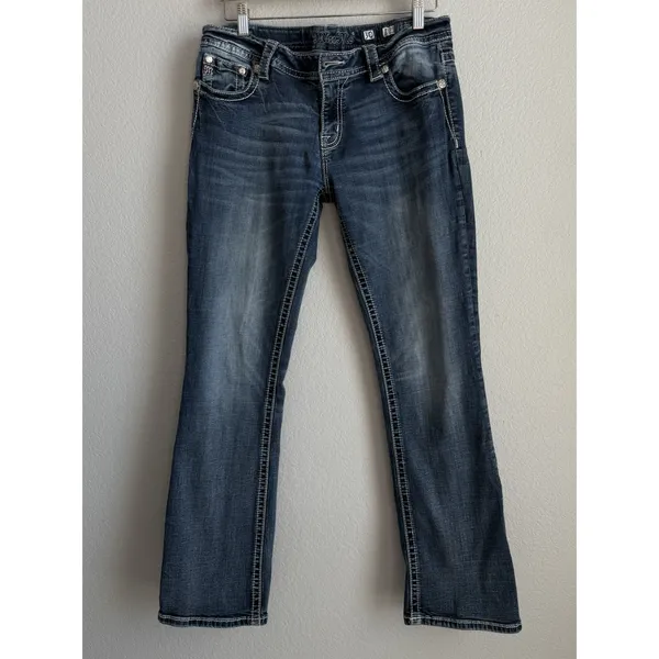 Miss Me Mid Rise Easy Bootcut Jeans 30 Blue Thick Stitch Bling Western Y2K Boho - Image 2