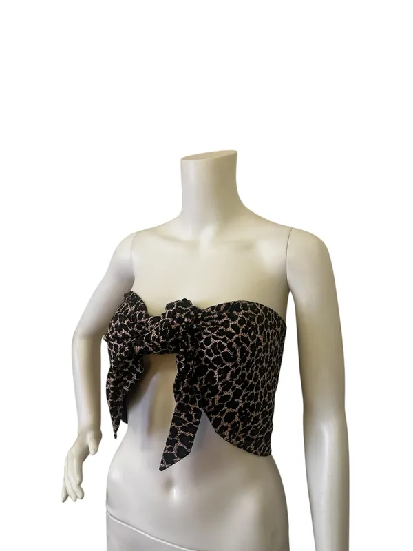 Express Black & Taupe Animal-Print Tie-Front Strapless Crop Top - Image 2
