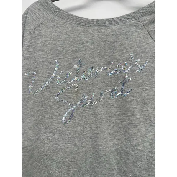 Victoria's Secret Size‎ Large Sweatshirt Sequin Bling Pullover Gray Spell Out - Image 2