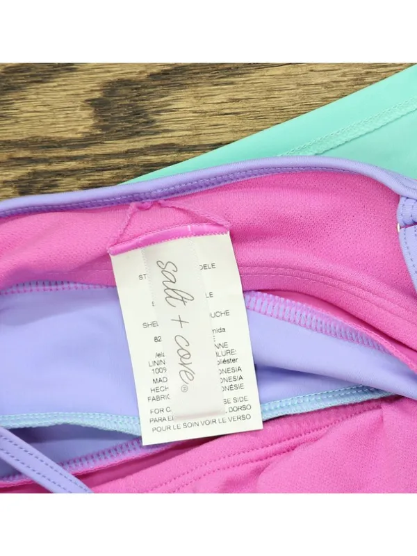 NWT Salt + Cove Juniors Colorblocked Midkini Swim Top 807147 Pink Multi S - Image 4
