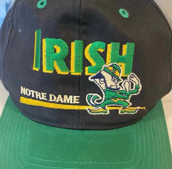 Vintage Notre Dame Fighting Irish Snap Back Baseball Hat Cap Black Green - Image 2
