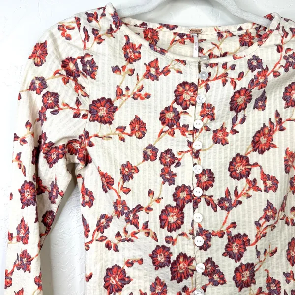 NEW Free People Tilly Tea Combo Ivory Floral Button Front Cotton Long Sleeve Top - Image 6