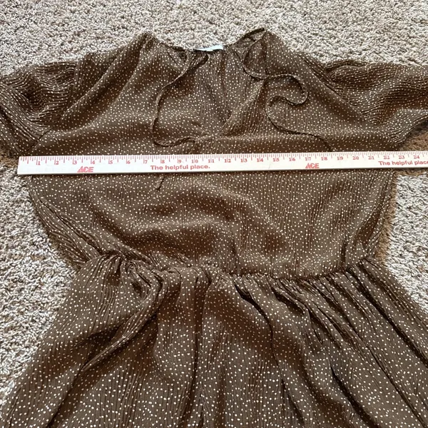 Vince Women's Brown Starry Dot Pleated Long Sleeve Sheer Midi Dress Sz Small - Image 5