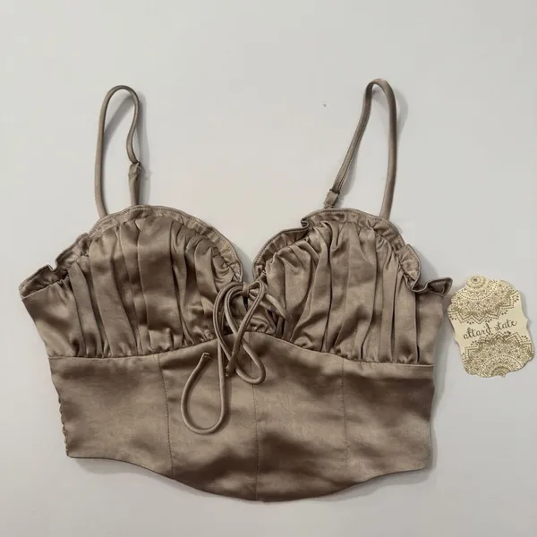 Altar'd State Taupe Satin Lace-Up Bustier Crop Top in Taupe Size Small NWT - Image 2
