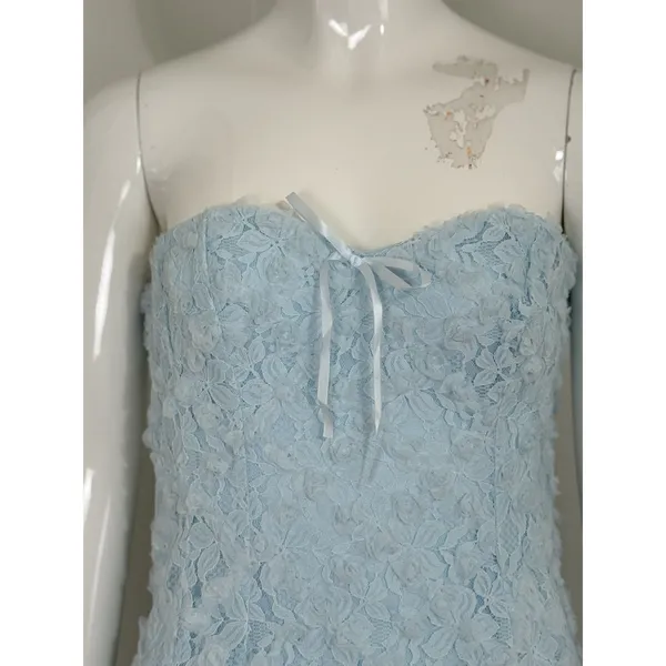 Lulus Light Blue Lace Mini Dress Strapless Backless 3D Floral Coquette NWT M - Image 5