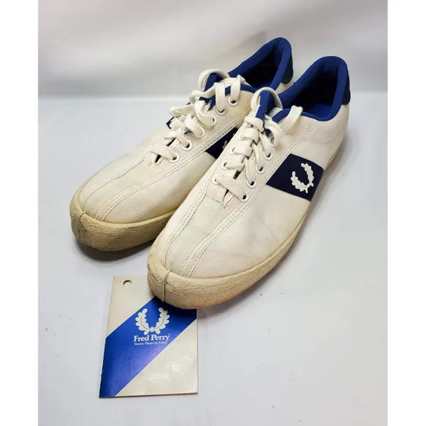 Vintage 70s Womens US 9 Fred Perry White Canvas‎ Low Trainer Shoes Sneakers Box - Image 2
