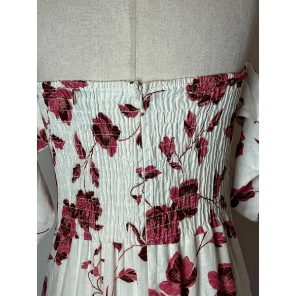 Misa Los Angeles Dress‎ Women XS White Red Abstract Peony Floral Linen Oona Midi - Image 9
