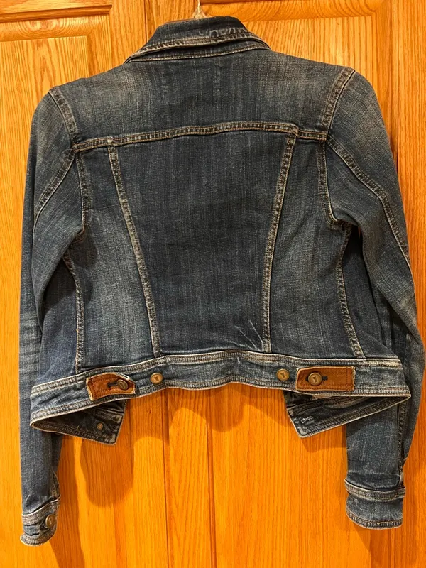Anthropologie Pilcro‎ AVIE Classic Denim Trucker Jacket Leather Detail Size XS - Image 10