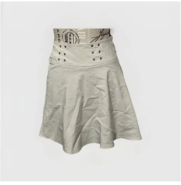 Vintage Y2K Rave Brand White Studded Skater Skirt Drop Waist Festival Boho Small - Image 4
