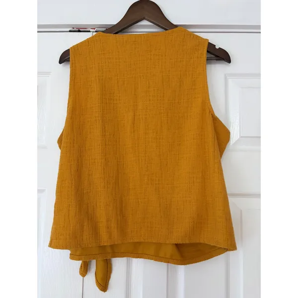Madewell Texture & Thread Side-Tie Wrap Top Mustard Yellow‎ XL Sleeveless V-Neck - Image 3