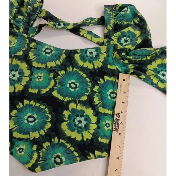 Free People Retro Hippie Green Square Neck Puff Sleeve Bandana Original! Small‎ - Image 7