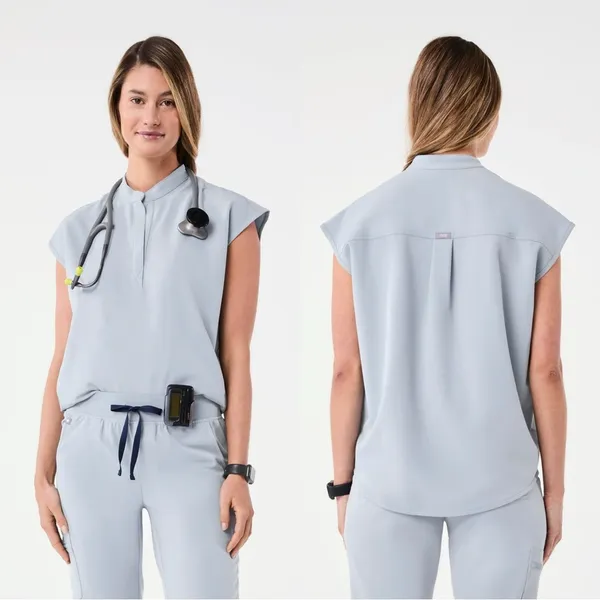 Figs Women’s Rafaela Oversized Scrub Top Shortsleeve in Gray Size XL - Image 2