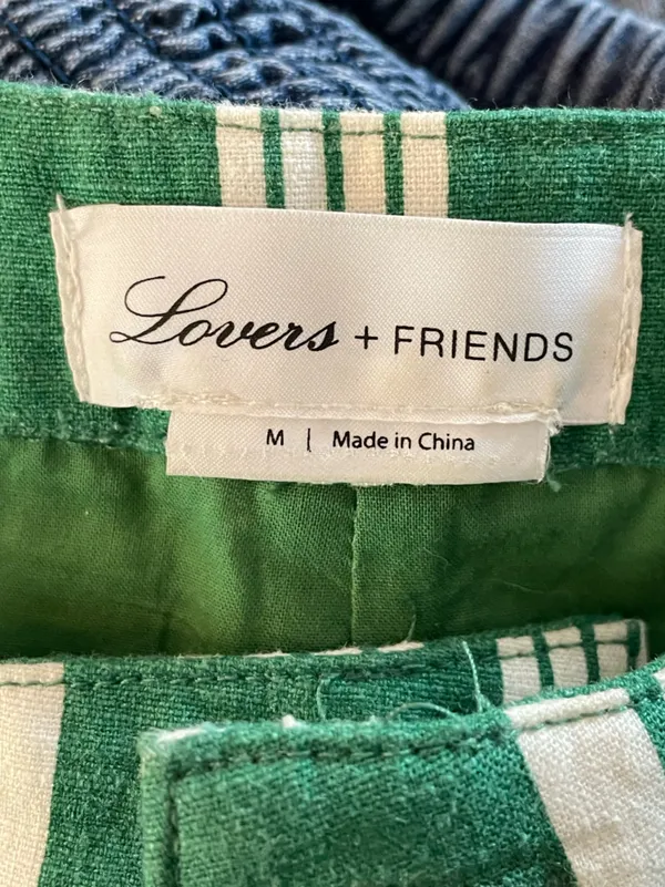 Lovers + Friends Kelly Green Stripe Linen Blend Crop Top & Shorts Set Resort M - Image 5