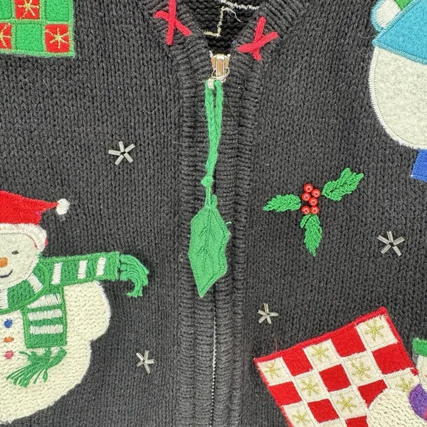 Vintage Designers Originals Studio Christmas Sweater Vest 2X Plus Zip Black - Image 6