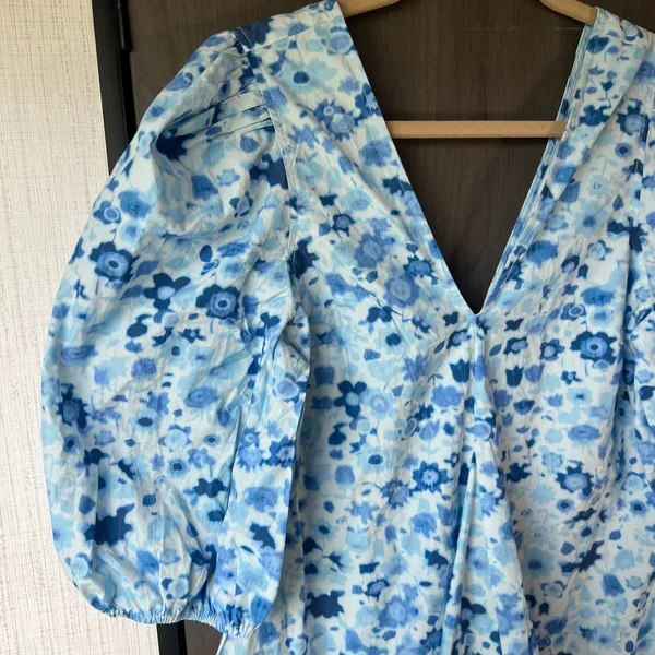 GANNI Printed Cotton Poplin Mini Dress Blue Floral Size EU 36/US 4/Small - Image 5