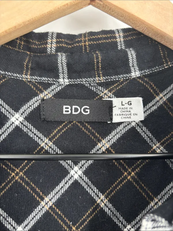 Bdg black brown plaid large flannel shirt - Image 2