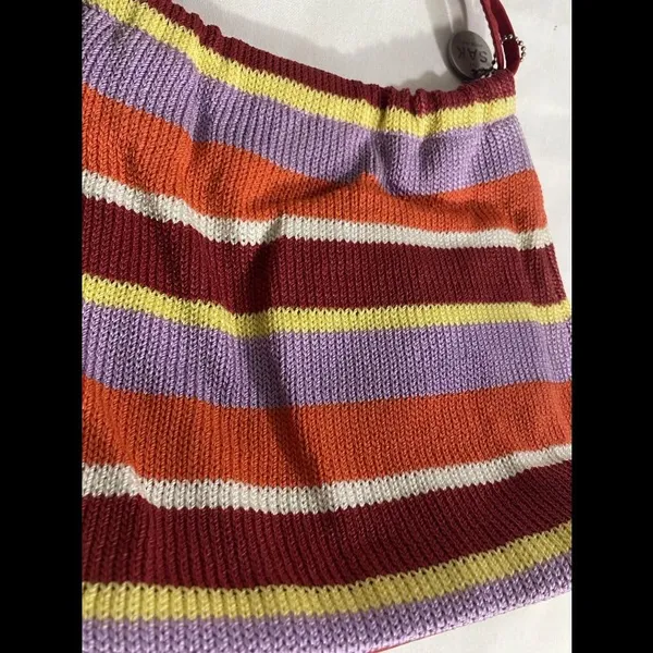 The Sak Original Knit Crochet Tote Bag Striped Multicolor Lined Shoulder Bag - Image 8