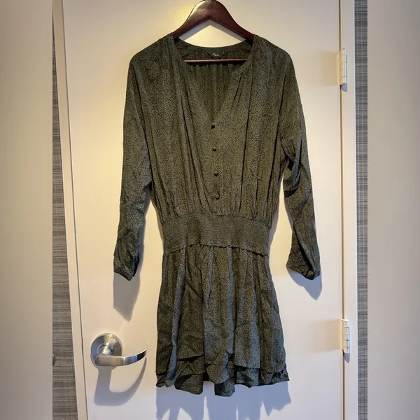 Rails Jasmine Cheetah Print Dress Olive Green Batik Large Cinched Waist - Image 3